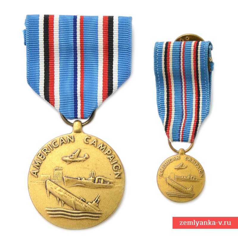 Медаль «За американсую кампанию во Второй Мировой» образца 1942 года, с миниатюрой