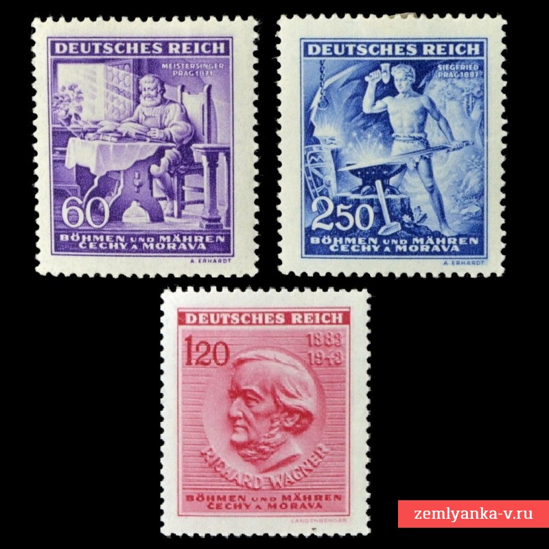 Полная серия марок «60 лет со дня смерти Р. Вагнера», 1942 г., Богемия и Моравия