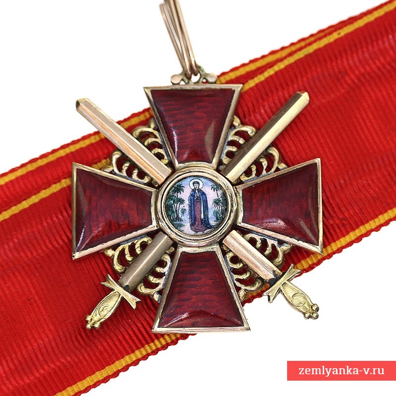Знак ордена Св. Анны 3 ст. с мечами на оригинальной ленте