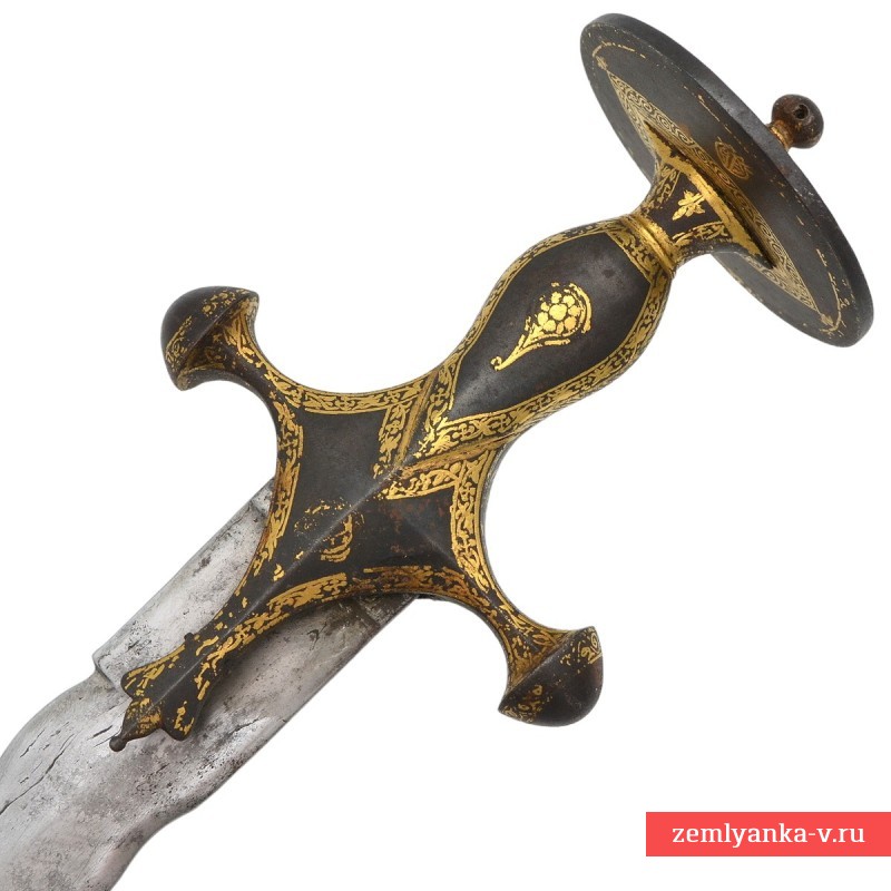 Украшенная золотом индийская сабля (тальвар) с пламенеющим клинком «зульфикар»